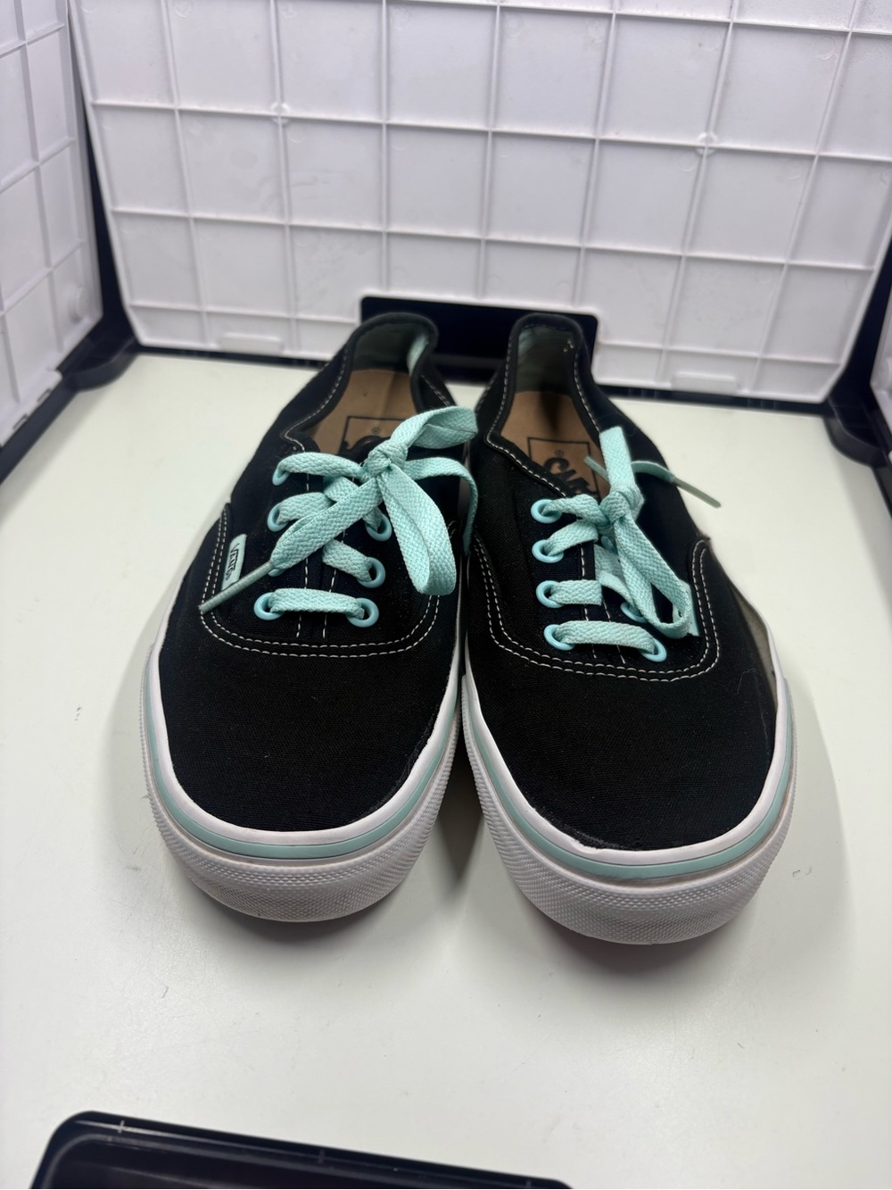 Vans Era black sneakers with mint green laces